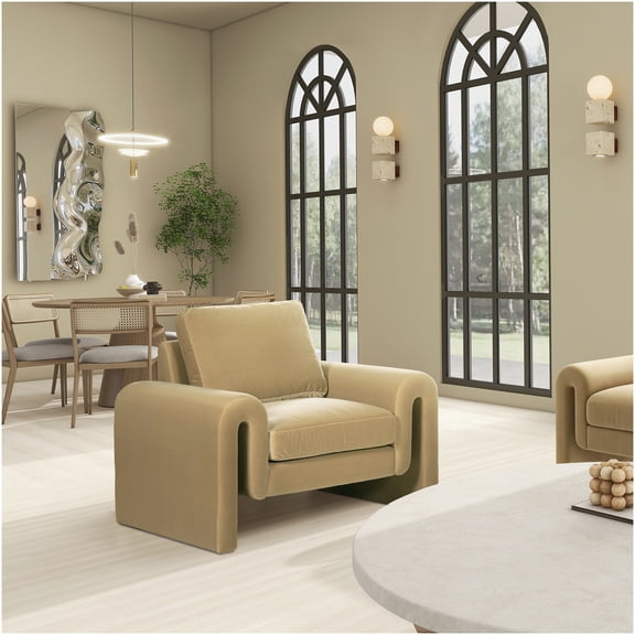 Mason 40" Arched Arm Chair in Beige Performance Velvet for Living Room