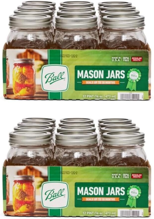 Mason Ball Jars 24 Jars with Lid - Regular Mouth - 16 oz by Jarden (24 ...