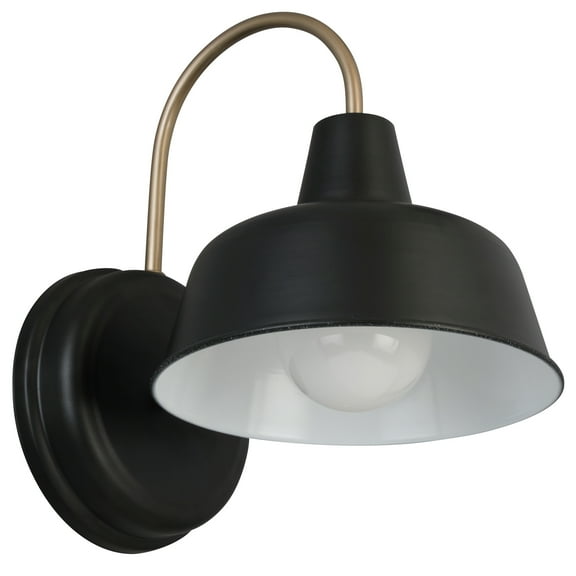 Design House Mason Industrial Barn Indoor/Outdoor Wall Mount Light with Metal Shade, Matte Black/Gold