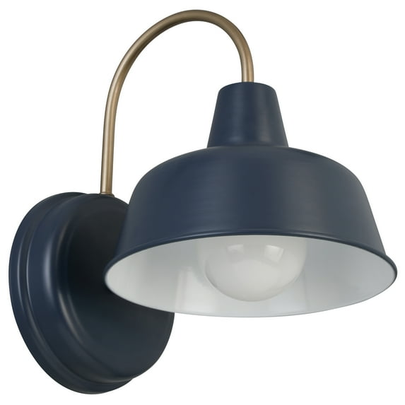 Design House Mason Industrial Barn Indoor/Outdoor Wall Mount Light with Metal Shade, Navy/Gold