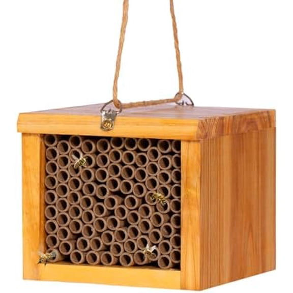 Mason Bee House - Wax Coated Bee Hotel for The Garden, Natural Handmade Wooden Insect Hotel, Mason Bee Home for Outdoors, Attracts Peaceful Bee Pollinators to Your Garden$$Animal Other