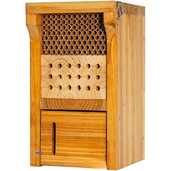 Mason Bee House Wax Coated Mason Bee Hive Wooden Insect Hotel Carpenter Bee House for Outdoors Attracts Peaceful Bee Pollinators to Your Garden$$Animal Other