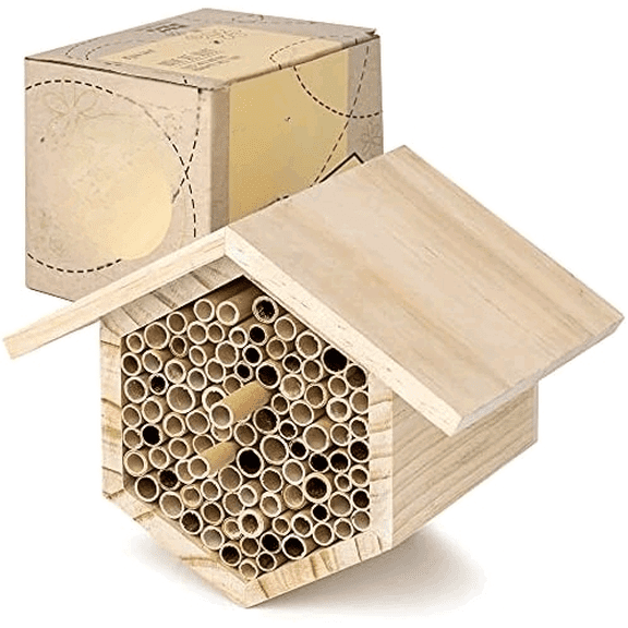 Mason Bee House Wax Coated Nesting Bee Box | Refillable Phragmite Reed Mason Bee Tubes Filled Pollinator House | Mason Bee Houses for The Garden$$