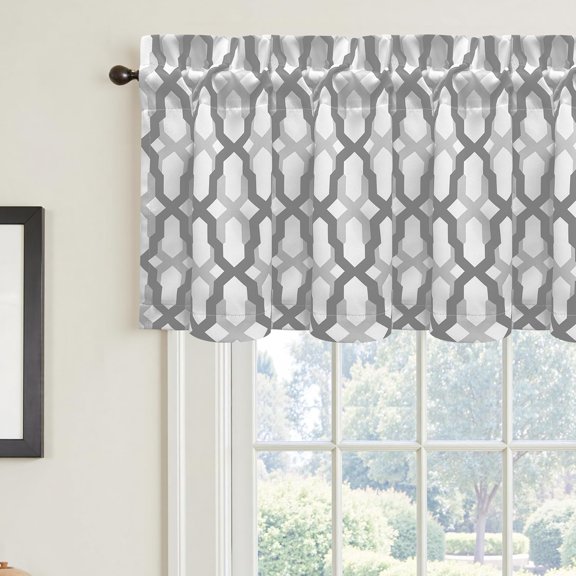 Mason Blackout Valances for Windows Thermal Insulated Kitchen Topper Geometric Moroccan Mid Century Pattern Match Thick Bathroom Curtain Valance Rod Pocket 52 Inch by 18 Inch Gray