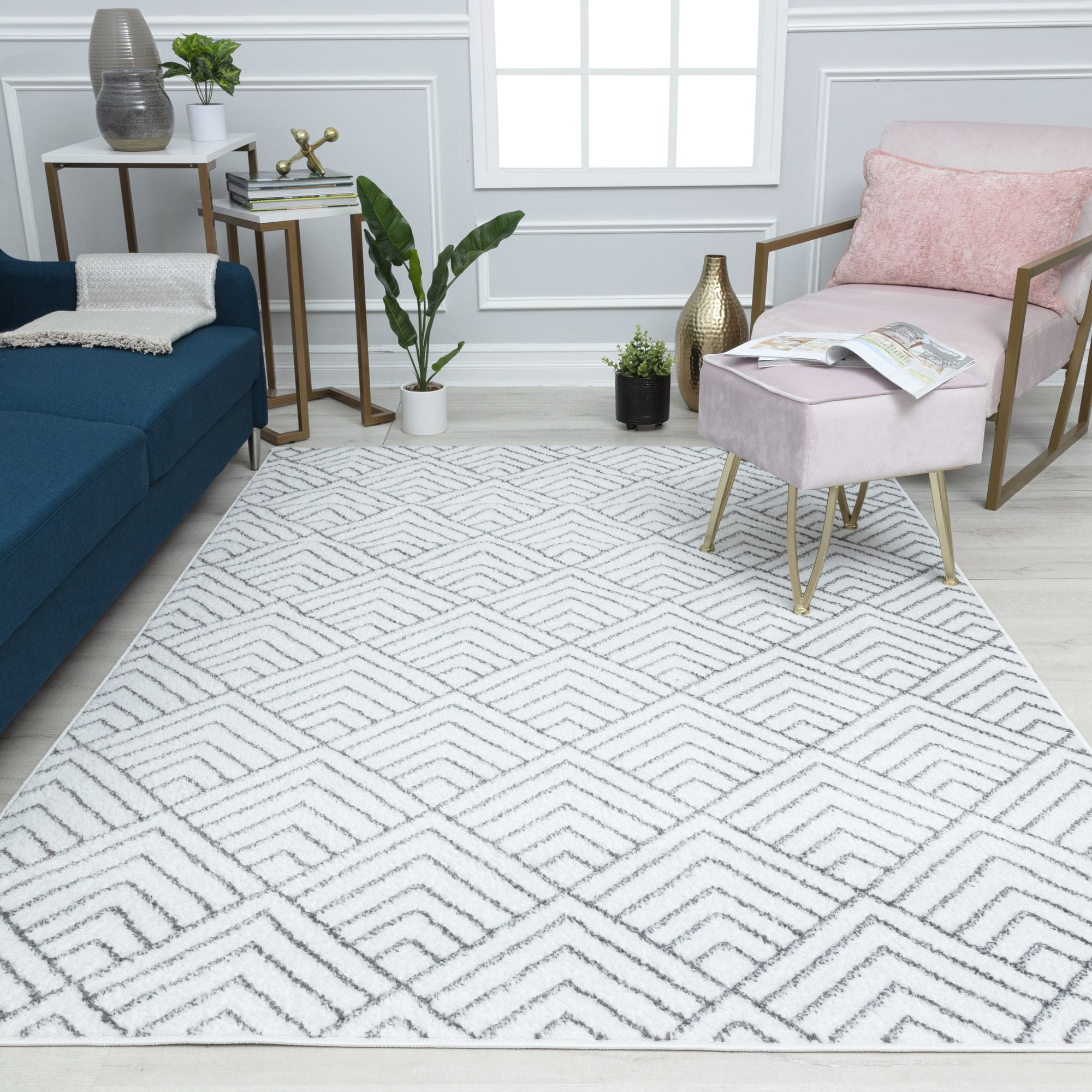 Mason Brooks Azure AZ10B Deco White Geometric Contemporary Ivory Area Rug, 8'3" X 10'0"