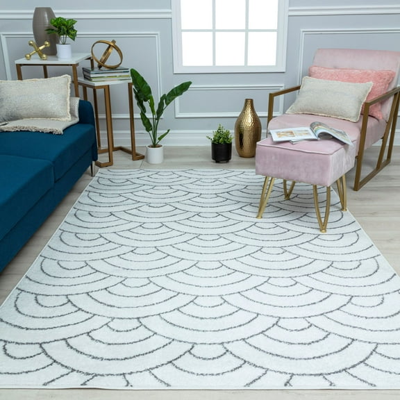 Mason Brooks Azure AZ35A Cloudy White Geometric Contemporary Ivory Area Rug, 8'3" X 10'0"