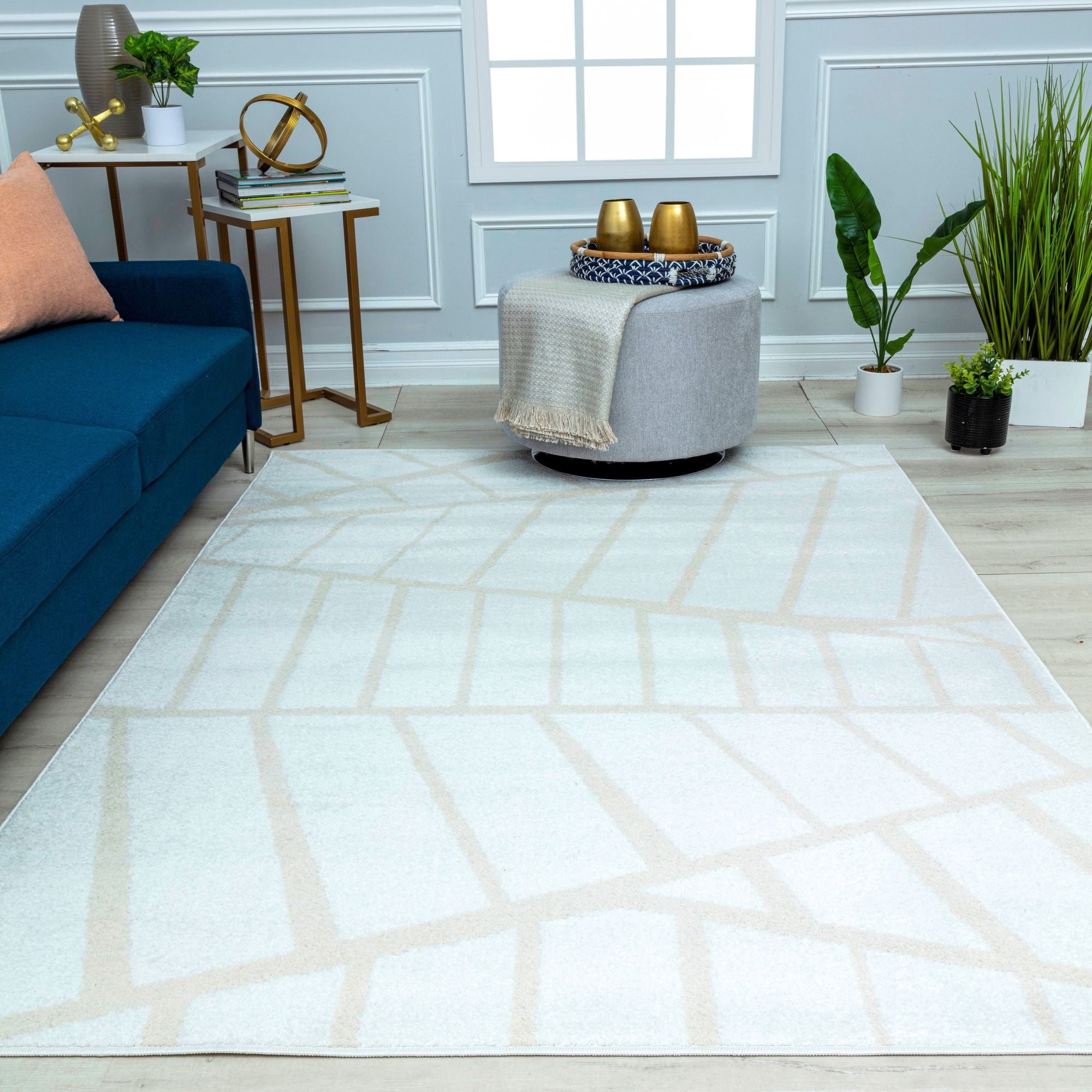 Mason Brooks Azure AZ45C Shell White Geometric Contemporary Tan Area Rug, 8'3" X 10'0"