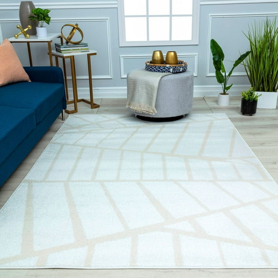 Mason Brooks Azure AZ45C Shell White Geometric Contemporary Tan Area Rug, 8'3" X 10'0"