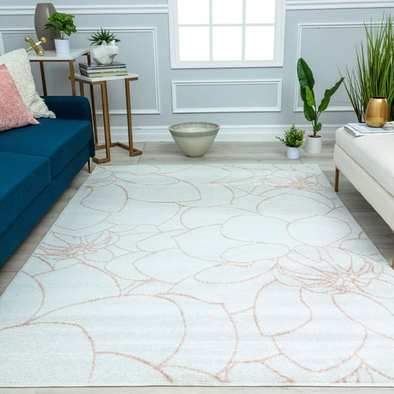 Mason Brooks Azure AZ70A Floral White Geometric Contemporary Ivory Area Rug, 2'0" X 8'0"