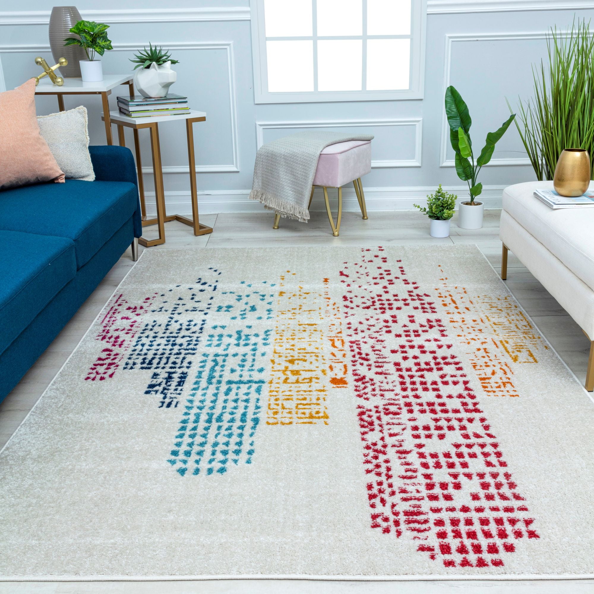 Mason Brooks Azure AZ80A Polychrome Geometric Contemporary Ivory Area Rug, 8'3" X 10'0"