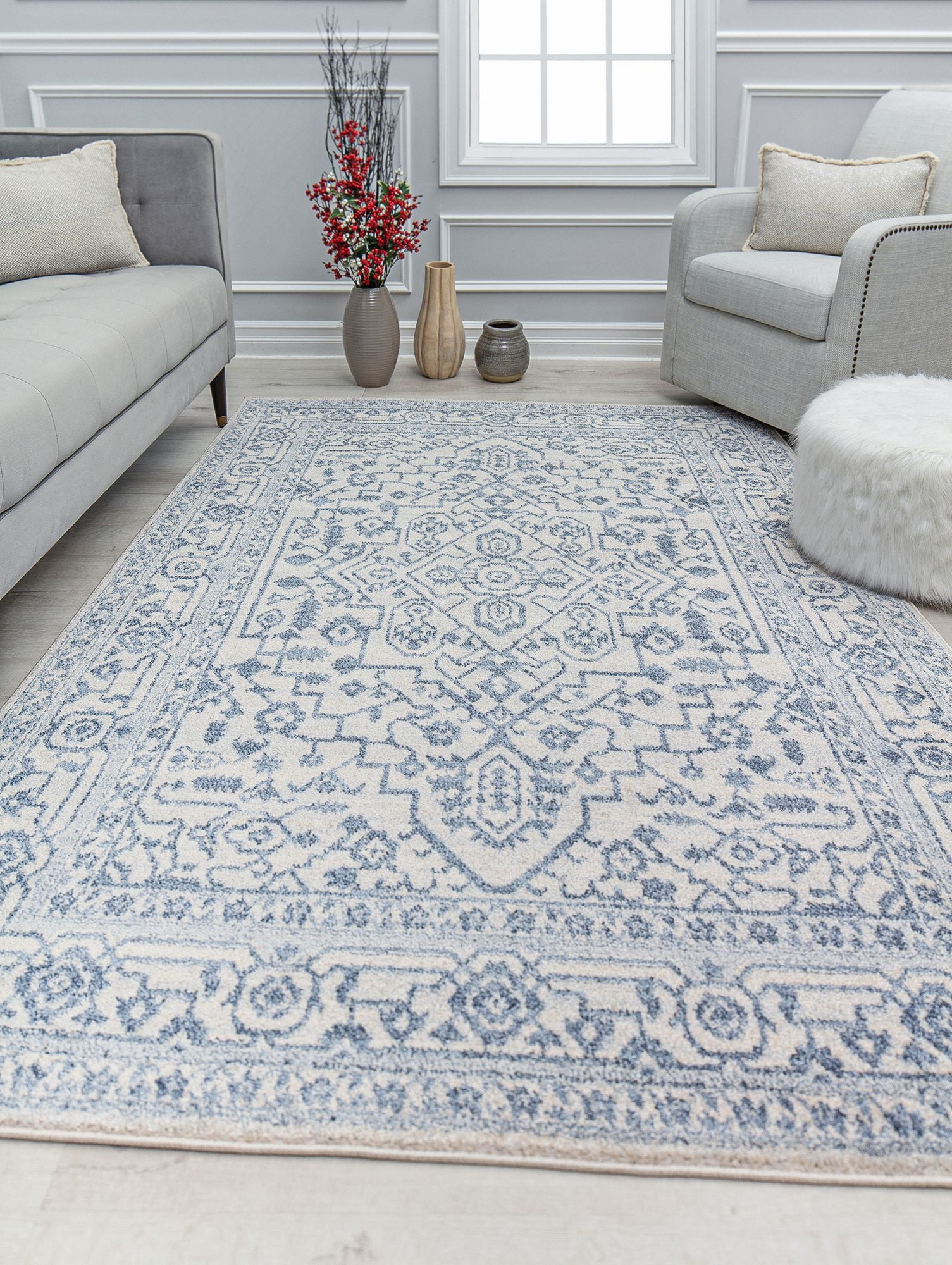 Mason Brooks Lexa NS70A Dusky Blue Tribal Vintage Ivory Area Rug, 8'0"X10'0"