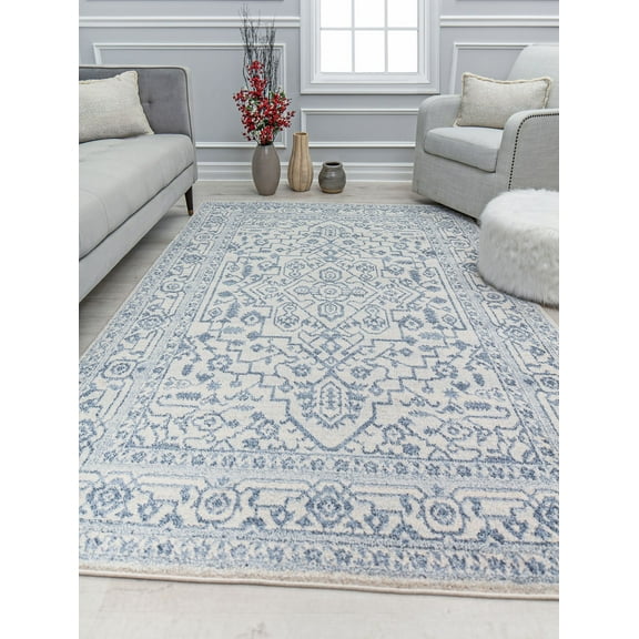 Mason Brooks Lexa NS70A Dusky Blue Tribal Vintage Ivory Area Rug, 8'0"X10'0"