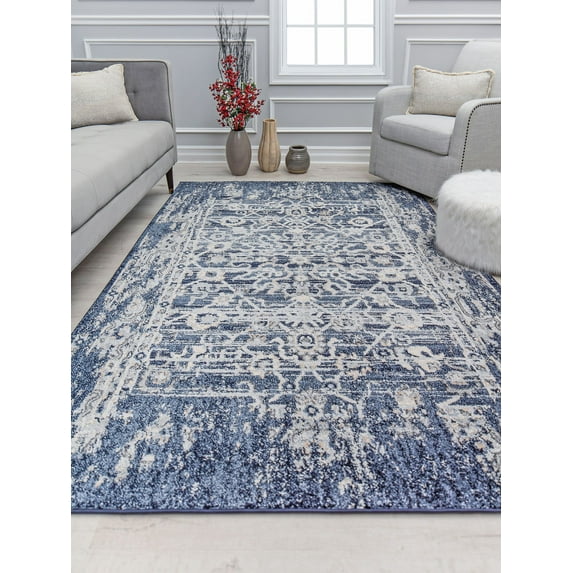 Mason Brooks Lexa NS80A Steel Blue Tribal Vintage Blue Area Rug, 8'0"X10'0"