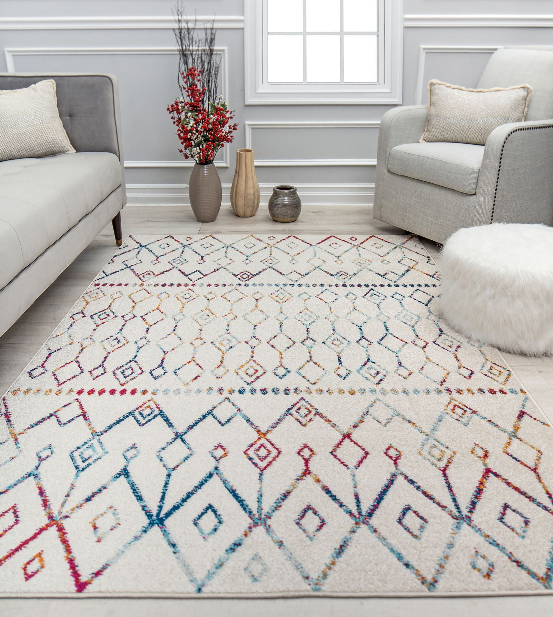 Mason Brooks Ryder KN10A Confetti Mix Moroccan Tribal White Area Rug, 2'6" x 4'