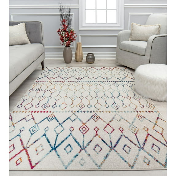 Mason Brooks Ryder KN10A Confetti Mix Moroccan Tribal White Area Rug, 2'6" x 8'