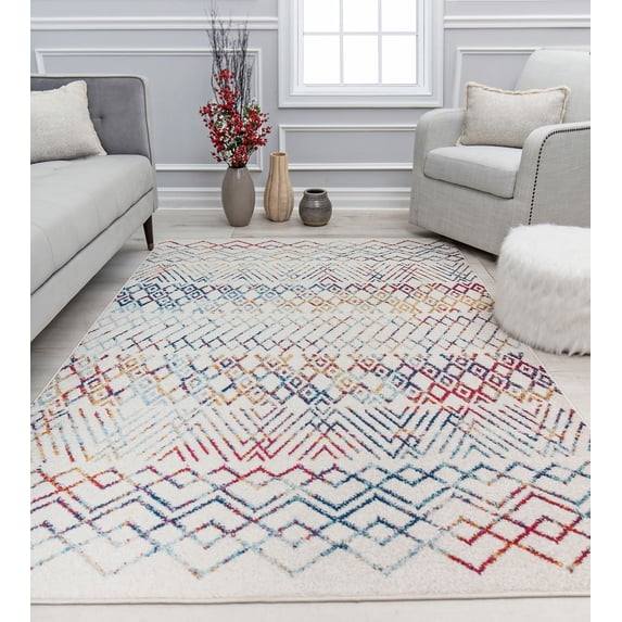 Mason Brooks Ryder KN20A Prismatic Delight Moroccan Tribal White Area Rug, 2'6" x 8'
