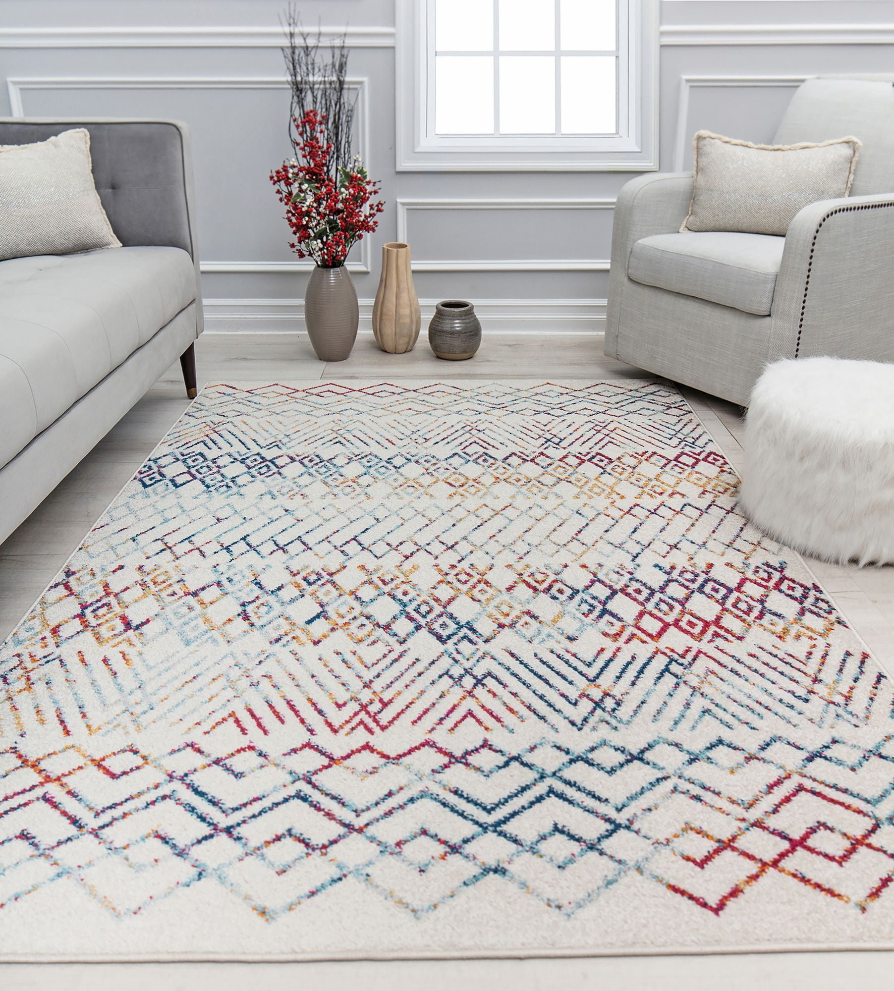 Mason Brooks Ryder KN20A Prismatic Delight Moroccan Tribal White Area Rug, 8'3"X10'0"