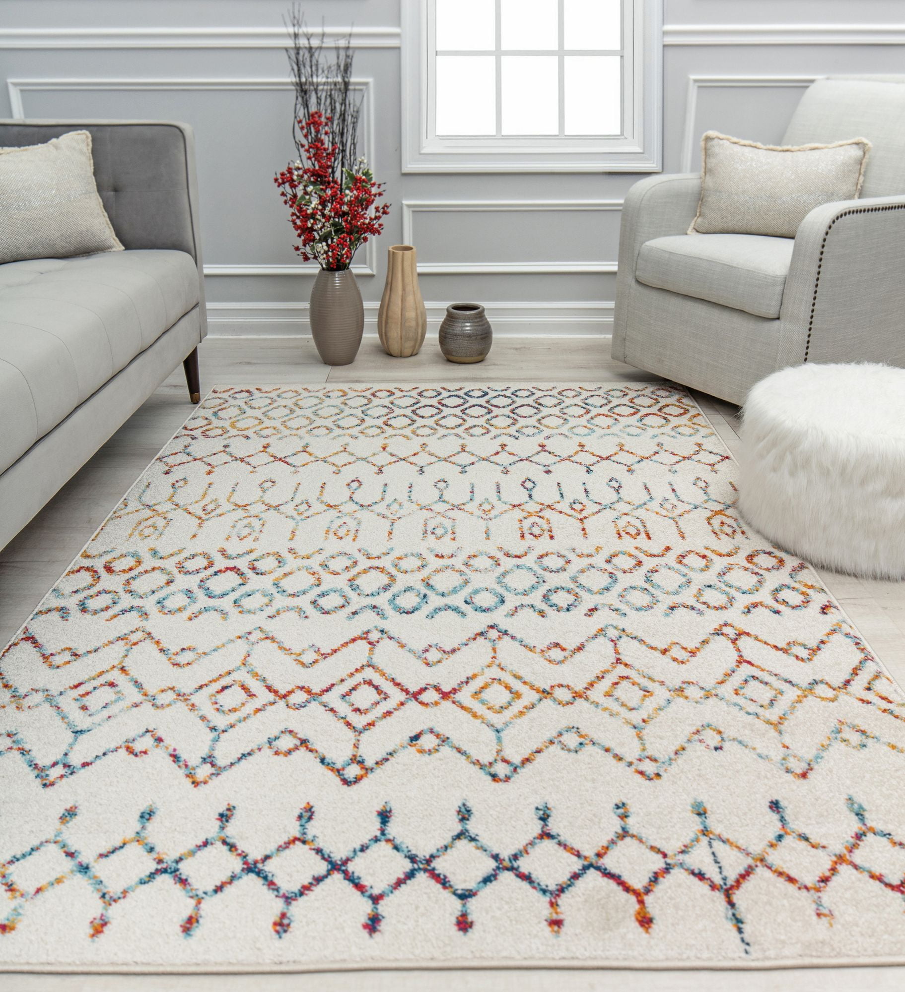 Mason Brooks Ryder KN40A Festive Brilliance Moroccan Tribal White Area Rug, 2'6" x 4'