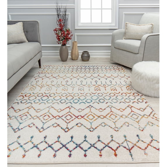 Mason Brooks Ryder KN40A Festive Brilliance Moroccan Tribal White Area Rug, 5'0" x 7'0"