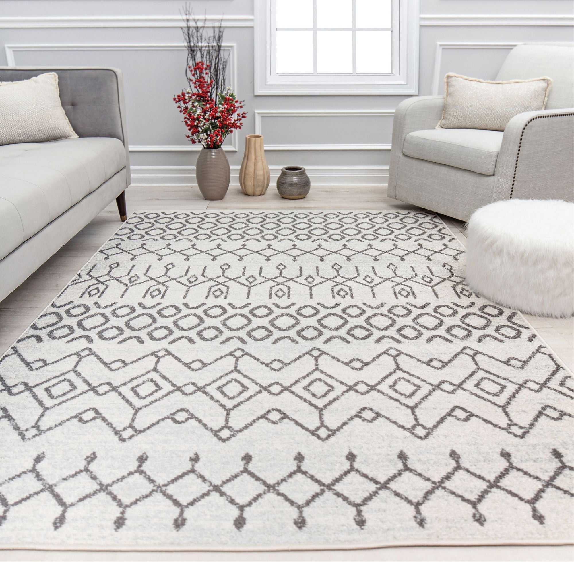 Mason Brooks Ryder KN40B Etheral Light Moroccan Tribal White Area Rug, 2'6" x 8'