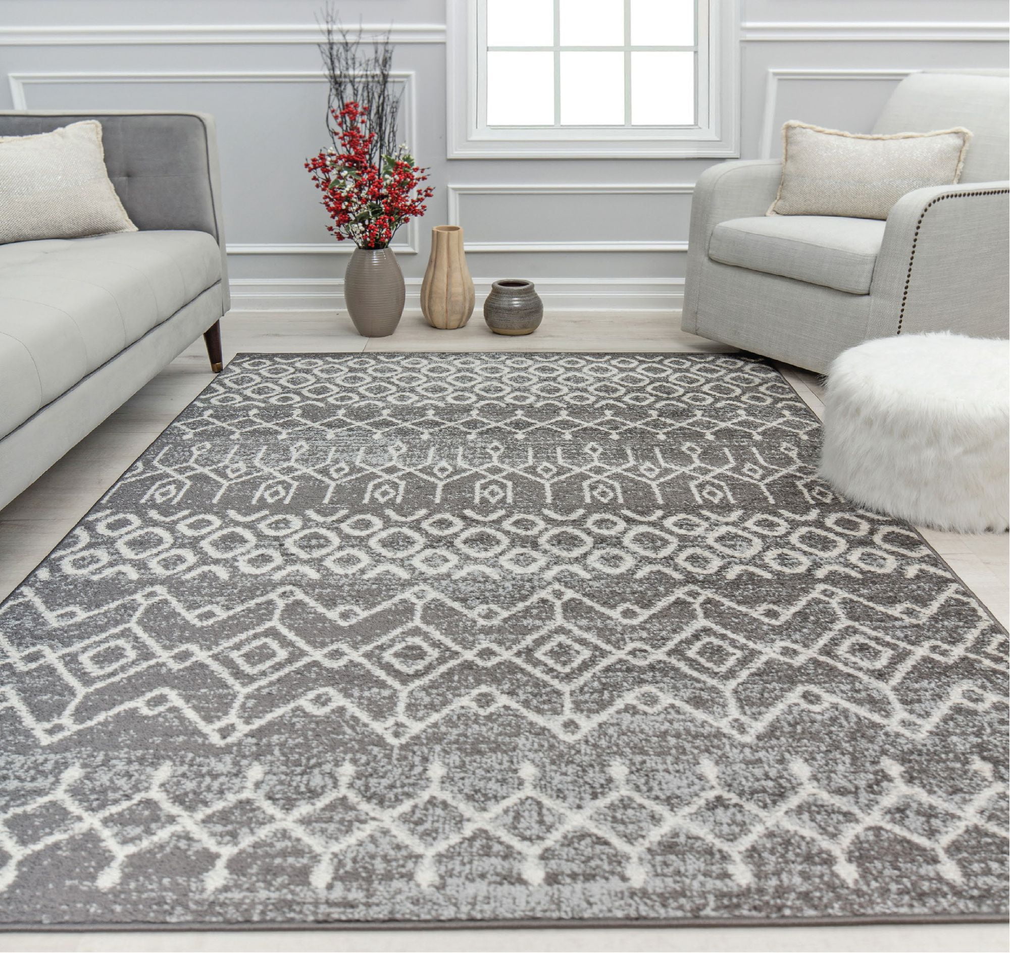 Mason Brooks Ryder KN40C Falling Umbra Moroccan Tribal Gray Area Rug, 2'6" x 8'