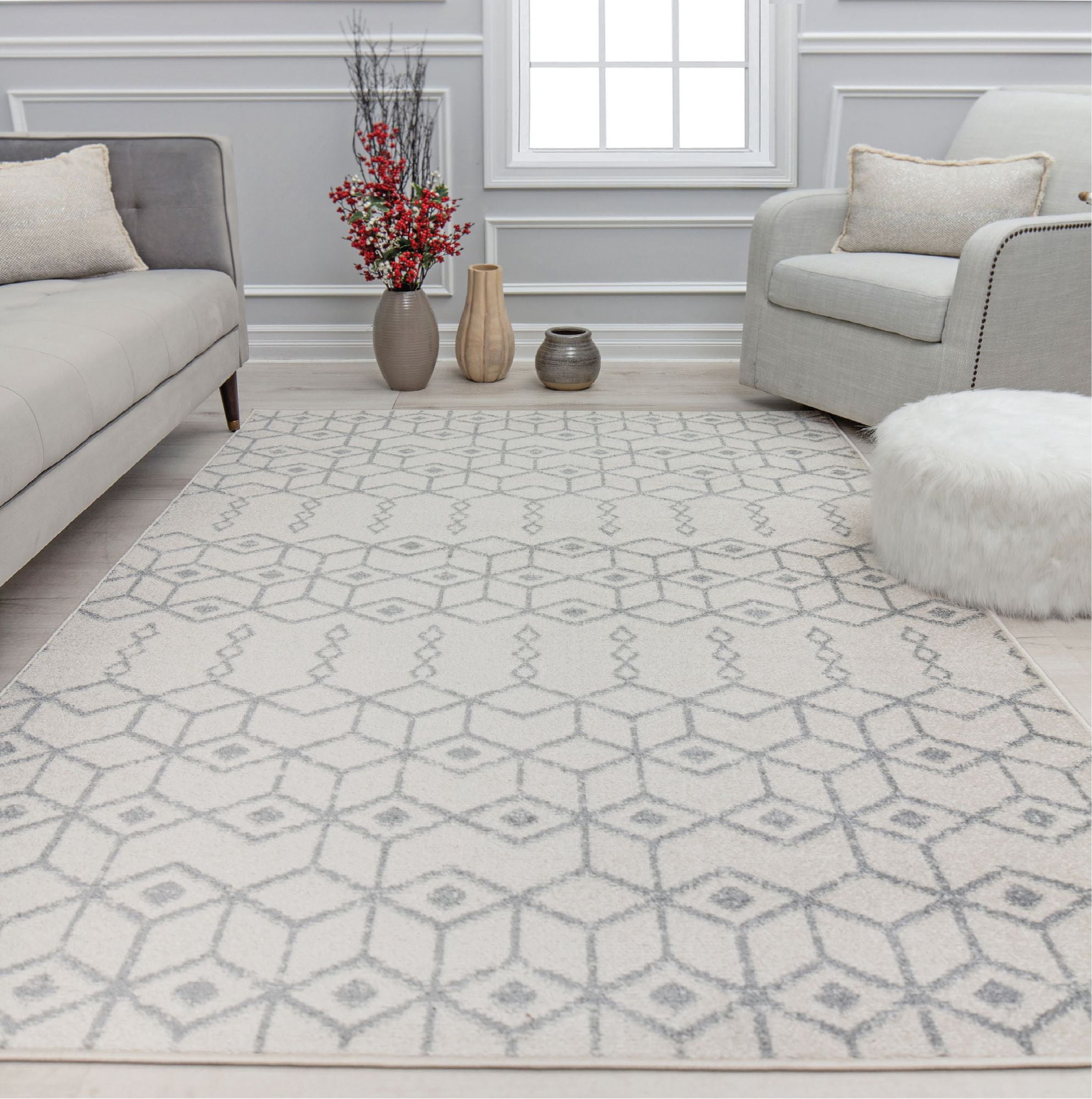 Mason Brooks Ryder KN50A Pearl Drops Moroccan Tribal White Area Rug, 2'6" x 4'