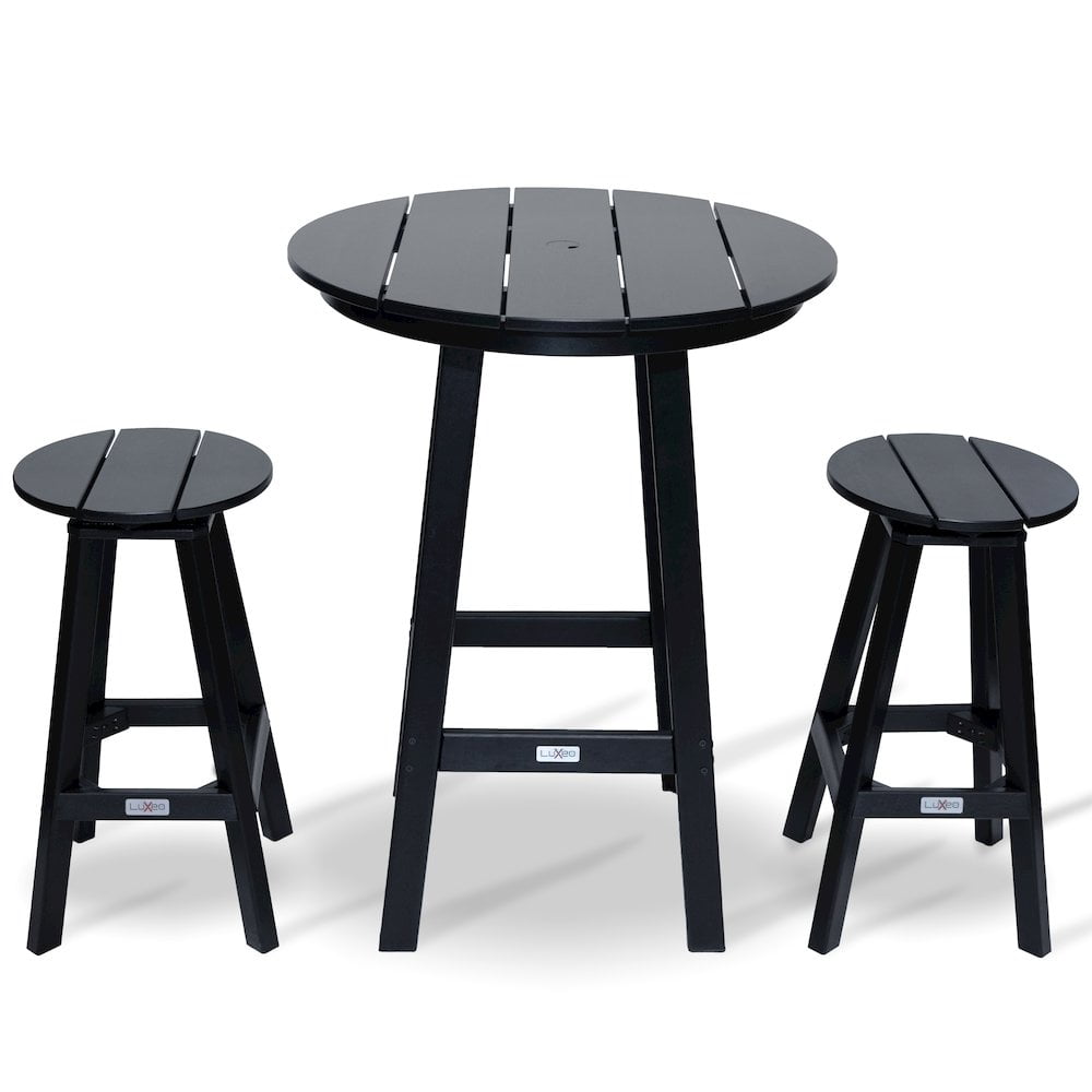 Mason-Cabo Black HDPE Round Outdoor Bar Table Set with Swivel Stools