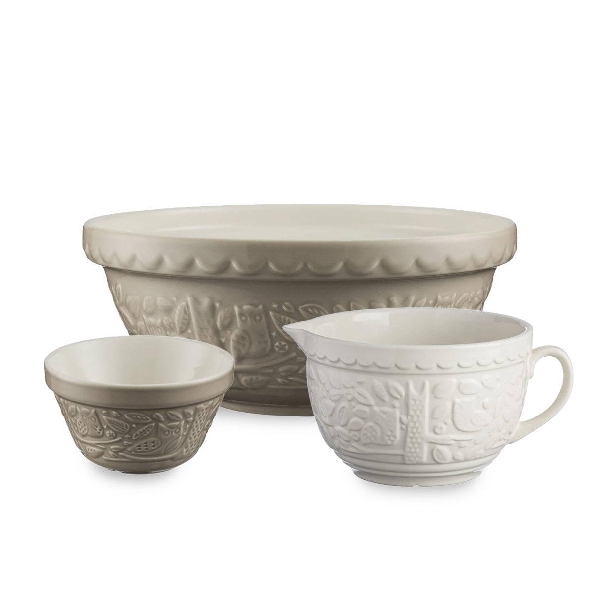 Gray Ceramic Floral Print Rustic Mixing Bowl Set