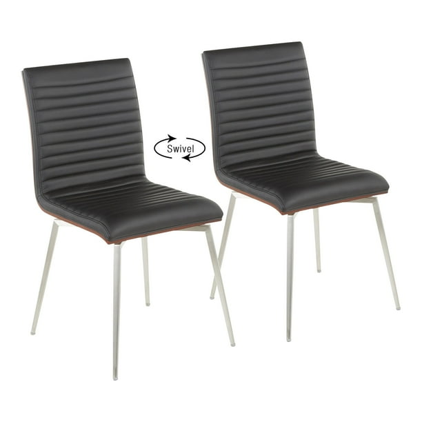 LumiSource Mason Stainless Steel Wood Swivel Chair Set of 2 Black Walmart Business Supplies