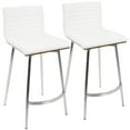 thumbnail image 1 of Mason Contemporary Swivel Counter Stool In Stainless Steel, Walnut Wood, And White Faux Leather - Set Of 2, 1 of 7