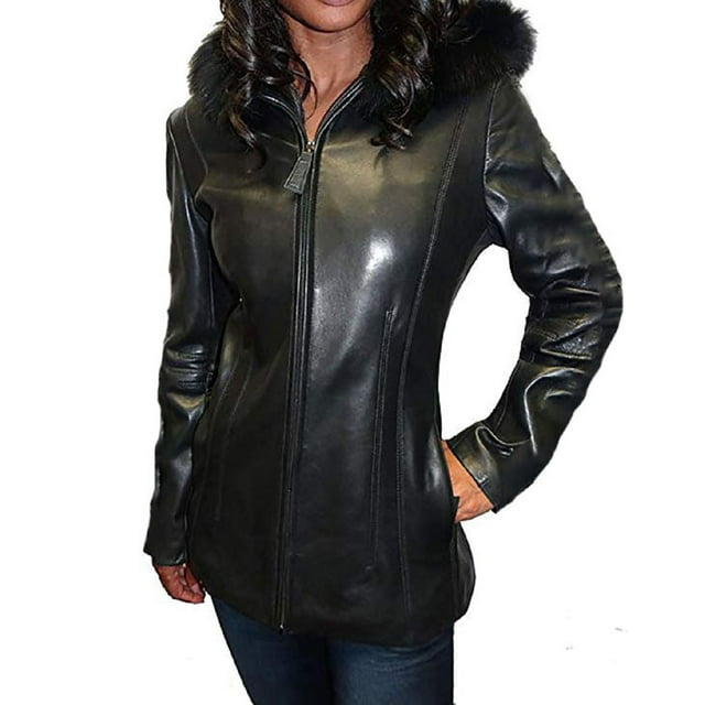 Mason & Cooper Fur Trim Hooded Leather Jacket