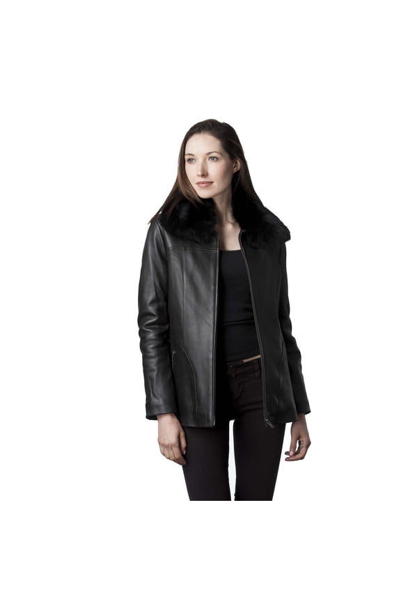 Women's Leather Jacket with Zip Out Liner (XL, Black)