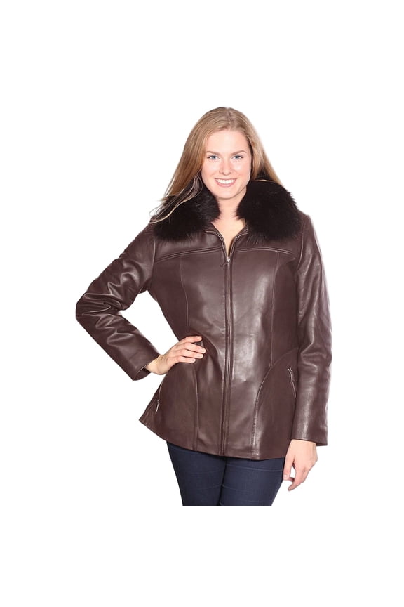 Women's Leather Jacket with Zip Out Liner (XXL, Brown)