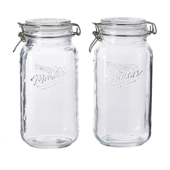 Mason Craft Craft and More, 2 Liter Large Square Glass Clamp Jar, Set of 2