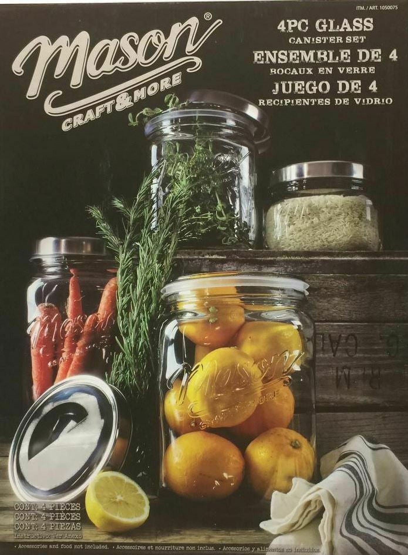 Mason Craft Jars And More 4 Variable Sized Glass Canisters With Lids (4 Jar Set) - Walmart.com
