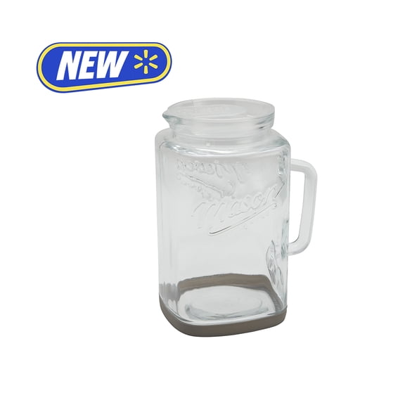 Mason Craft & More Glass 1 Gallon Pitcher with Removable Plastic Lid and Silicone Base, Gray, Well Suited to Cold Drink Preparation