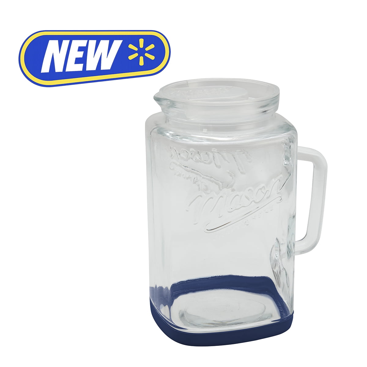 Mason Craft & More Glass 1 Gallon Pitcher with Removable Plastic Lid and Silicone Base, Navy, Useful for Serving Chilled Drinks