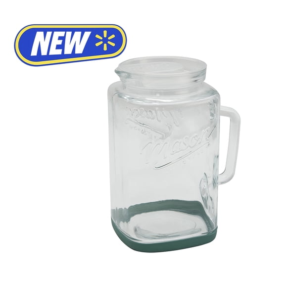 Mason Craft & More Glass 1 Gallon Pitcher with Removable Plastic Lid and Silicone Base, Sage, Useful for Serving Chilled Drinks