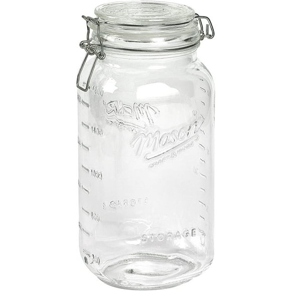 Mason Craft & More 3 Liter (101oz) Airtight Glass Clamp Jar with Lid, Clear Round Mason Jar Storage Canister