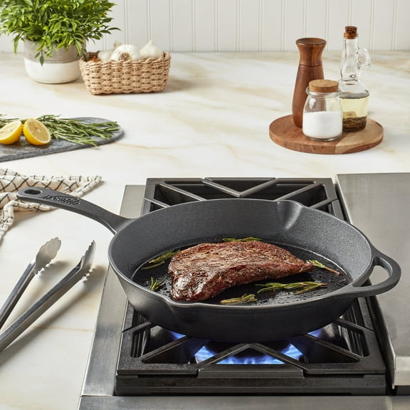 Mason Craft & More 12" Cast Iron Round Skillet Fry Pan with Assist Handle, Pre-Seasoned