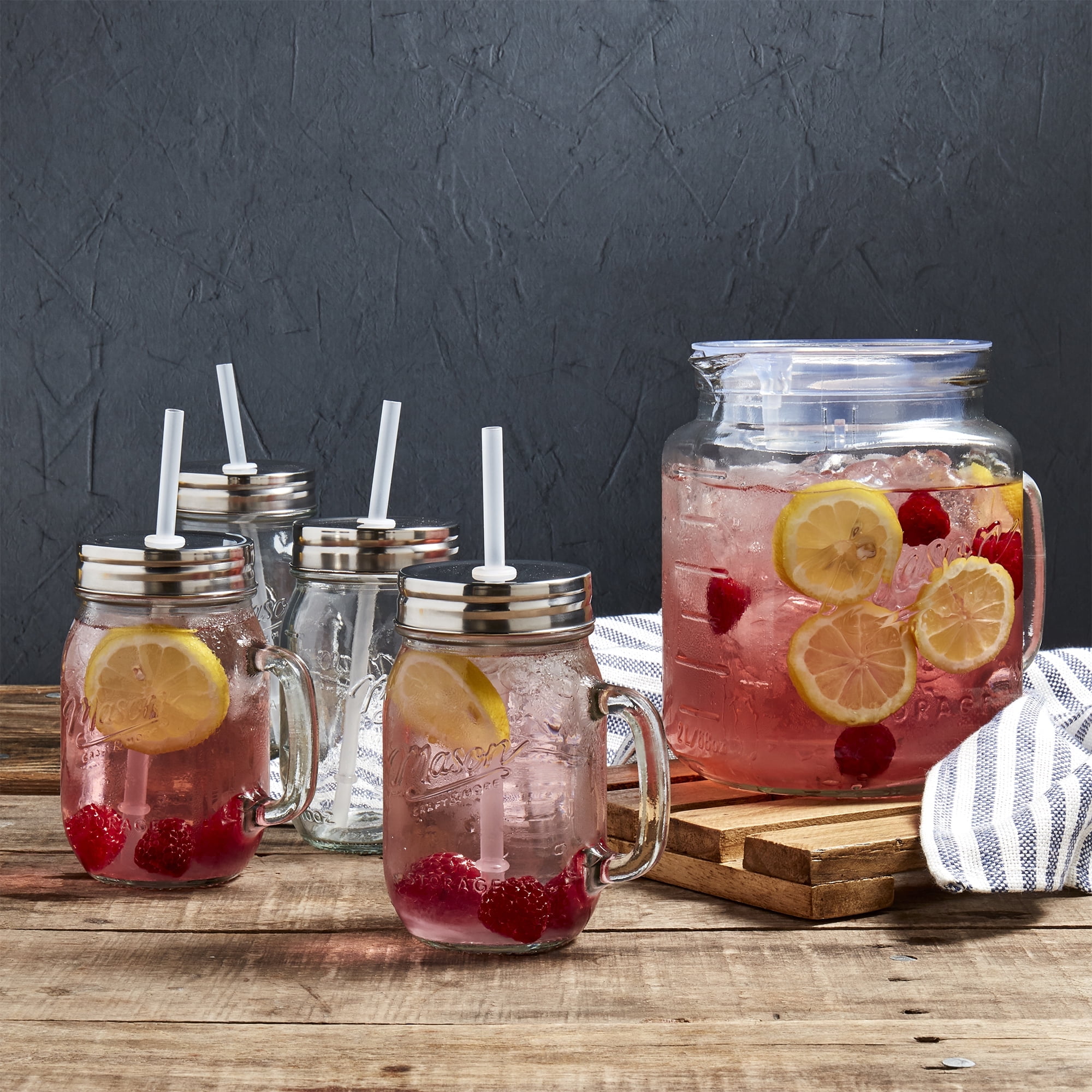 Vintage-Inspired 14-Piece Glass Drinkware Set with Pitcher and Jars