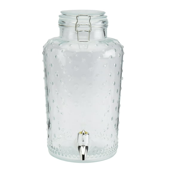 Mason Craft & More 3.5L Clear Glass Hobnail Drink Dispenser with Clamp Lid and Open/Close Lock Spout