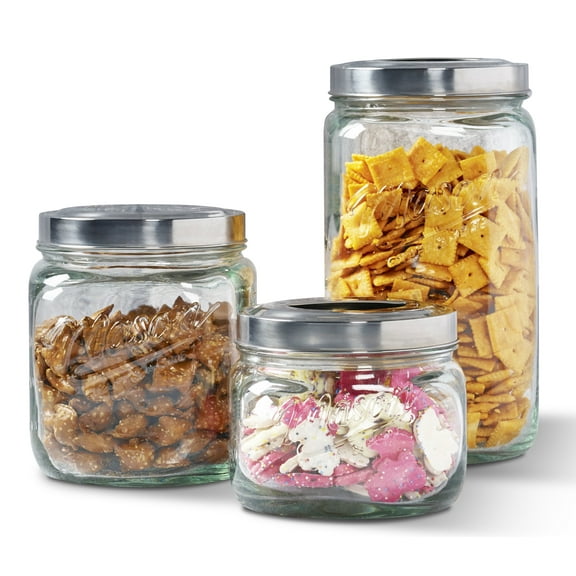 Mason Craft & More 3 Piece Square Glass Canister Set With Pop Up Lid