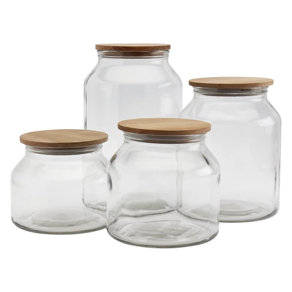 Mason Craft & More 4 Piece European Belly Glass Canisters w/ Acacia Wood Lids