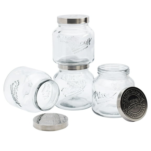 Mason Craft & More 4 Piece European Curve Glass Kitchen Canister Set, 2.2 Liter