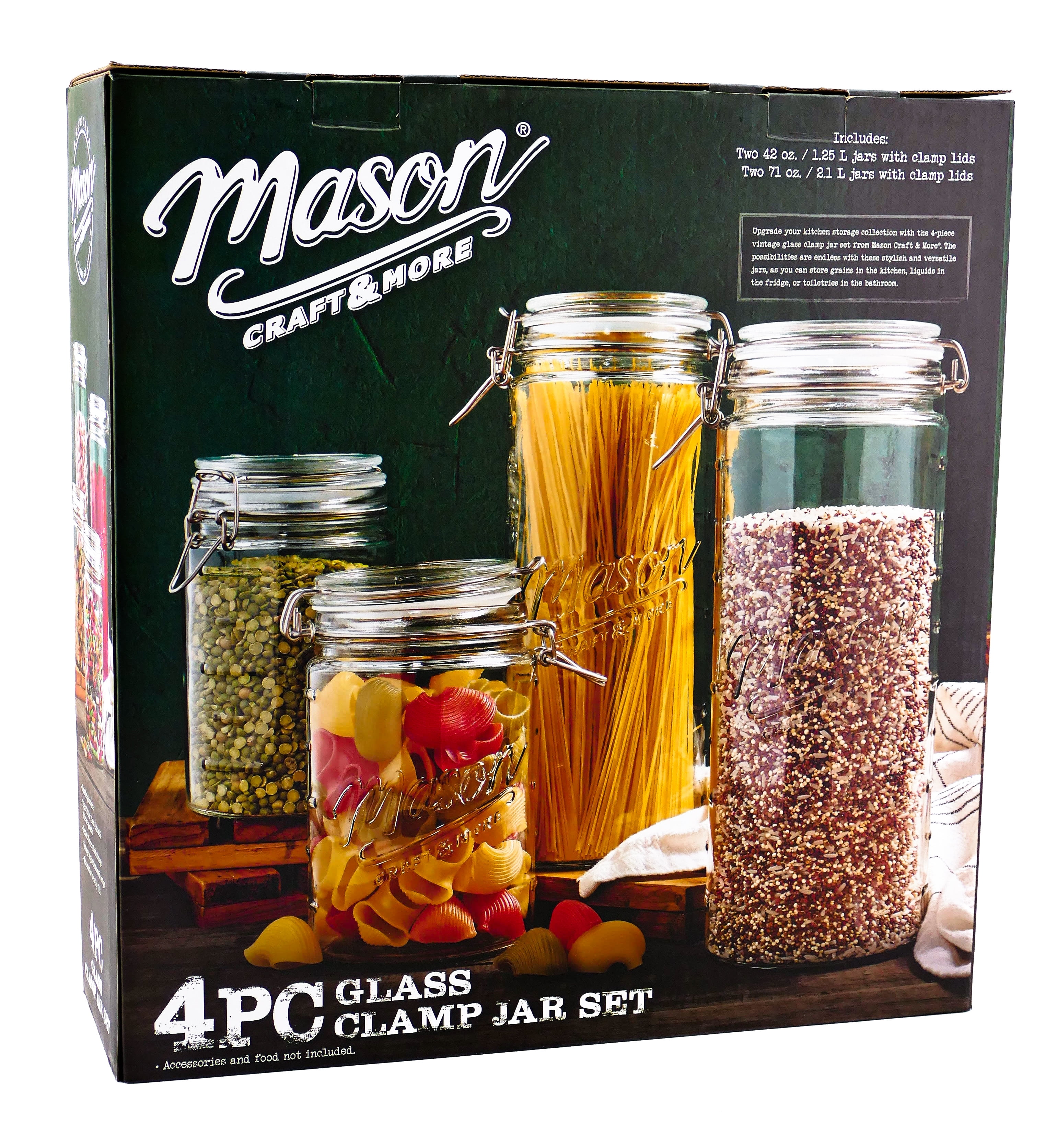 Mason Craft & More 4 Piece Glass Clamp Jar Set