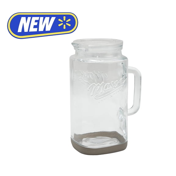 Mason Craft & More Glass 0.5 Gallon Pitcher with Removable Plastic Lid and Silicone Base, Gray, Well Suited to Cold Drink Preparation