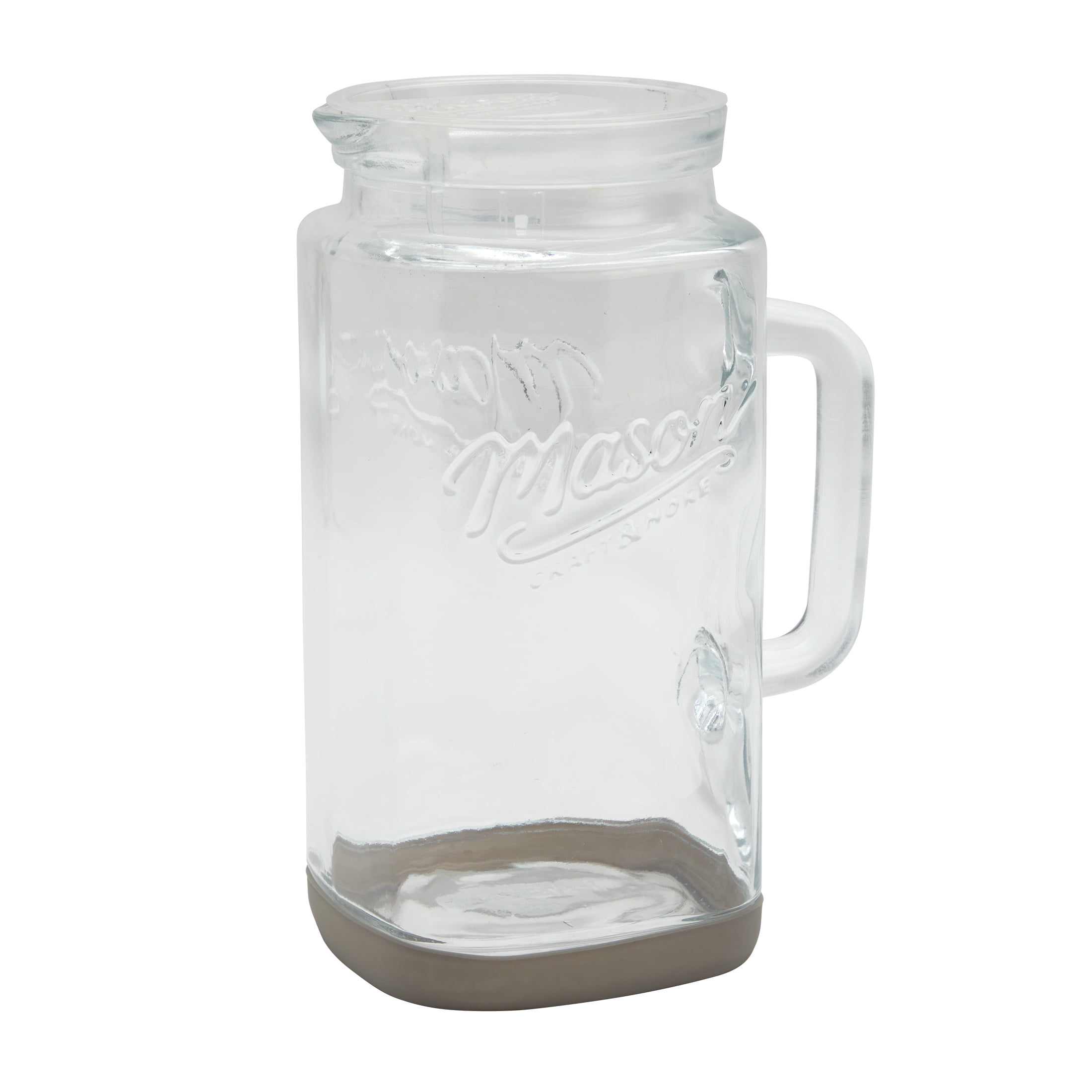 Mason Craft & More Glass 0.5 Gallon Pitcher with Removable Plastic Lid and Silicone Base, Gray, Well Suited to Cold Drink Preparation