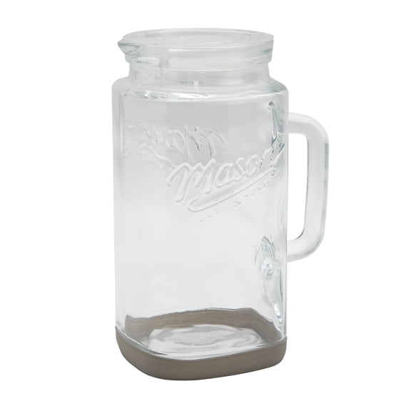 Mason Craft & More Glass 0.5 Gallon Pitcher with Removable Plastic Lid and Silicone Base, Gray, Well Suited to Cold Drink Preparation