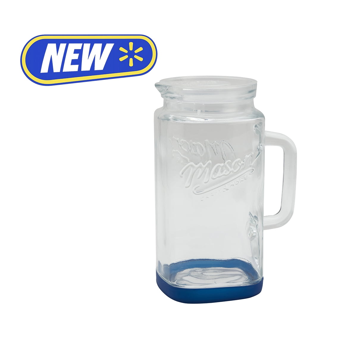 Mason Craft & More Glass 0.5 Gallon Pitcher with Removable Plastic Lid and Silicone Base, Navy, Useful for Serving Chilled Drinks